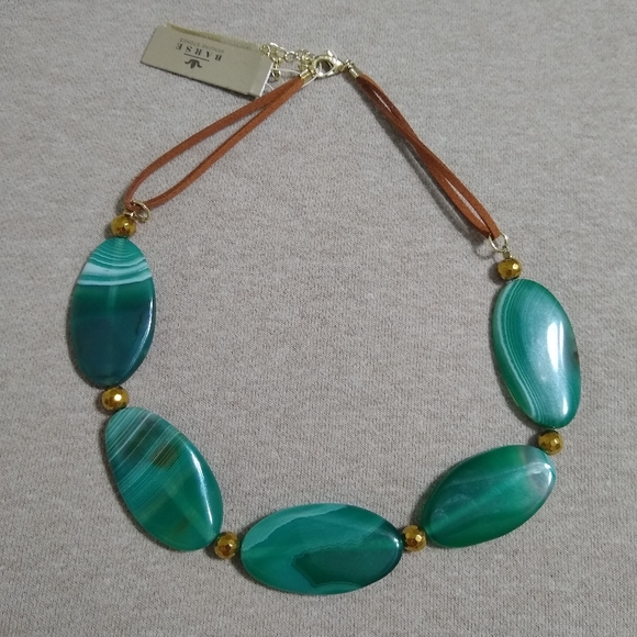 NWT Barse Green Waves Agate Necklace, Earrings Set - Picture 2 of 6